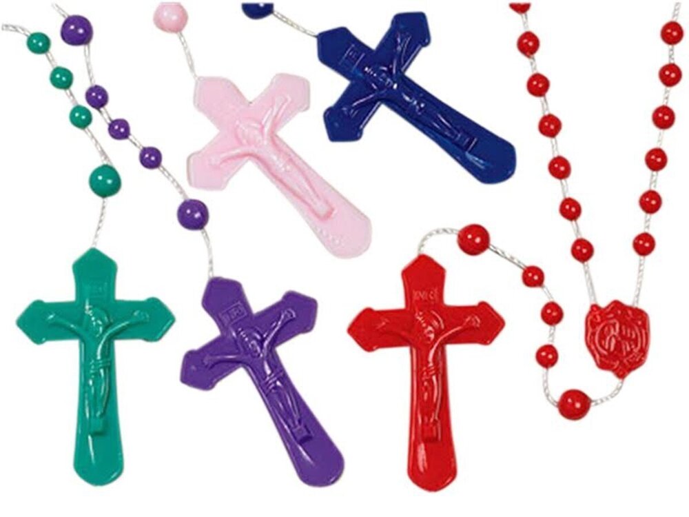 9186 Assorted Colorful Catholic Plastic Prayer Bead Rosary Necklaces, 16